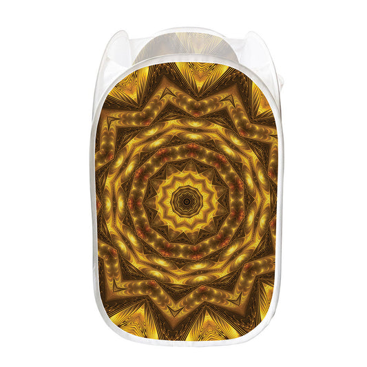 Golden Kaleidoscope Print Mesh Laundry Hamper