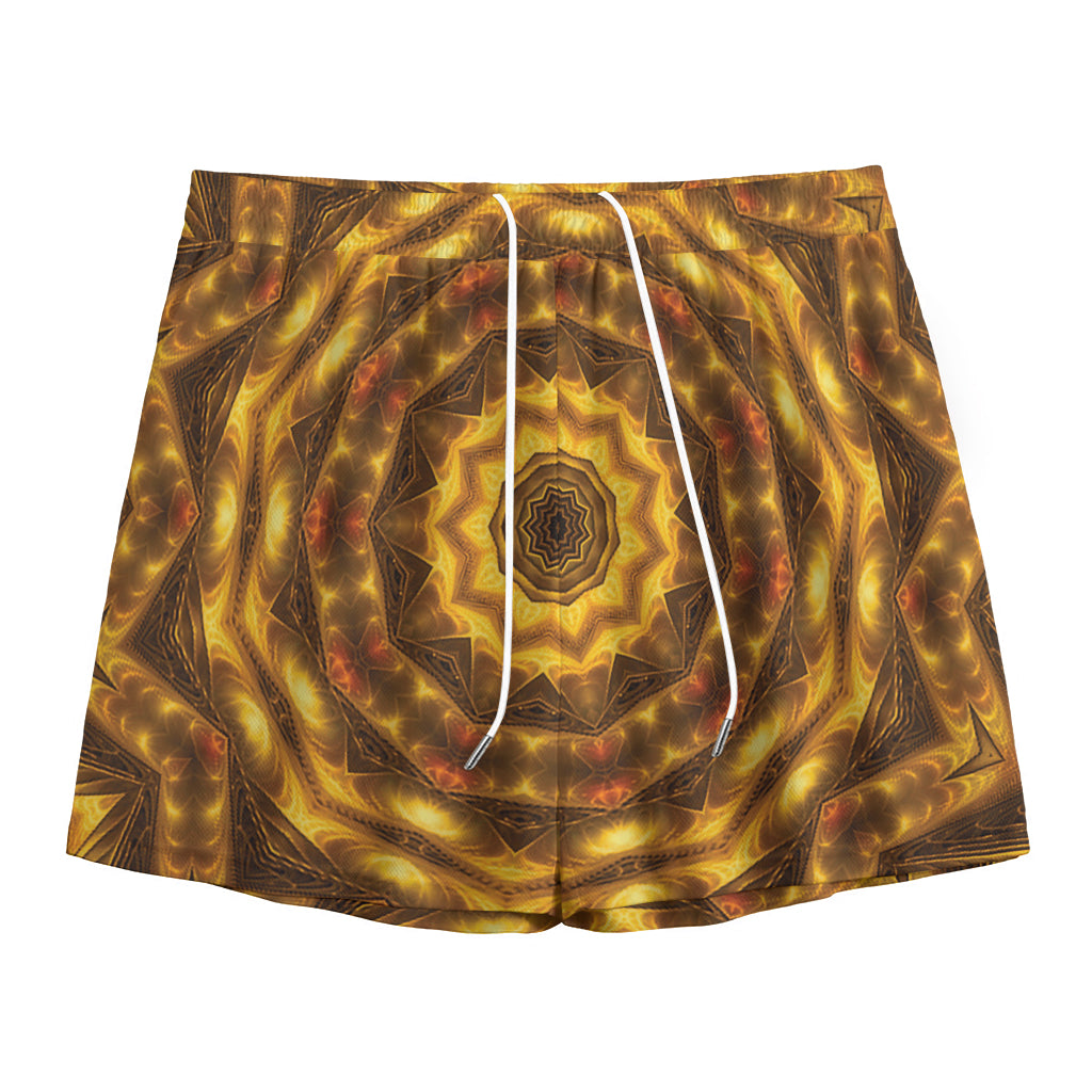 Golden Kaleidoscope Print Mesh Shorts