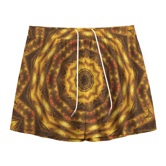Golden Kaleidoscope Print Mesh Shorts