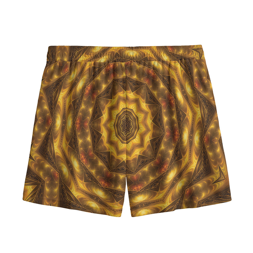 Golden Kaleidoscope Print Mesh Shorts