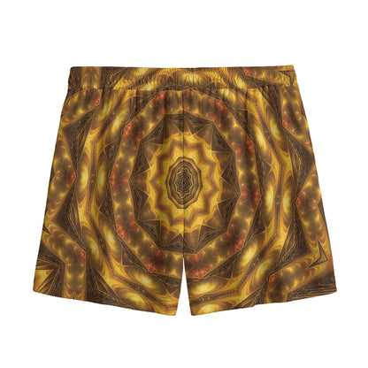 Golden Kaleidoscope Print Mesh Shorts