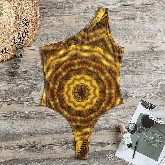 Golden Kaleidoscope Print One Shoulder Bodysuit