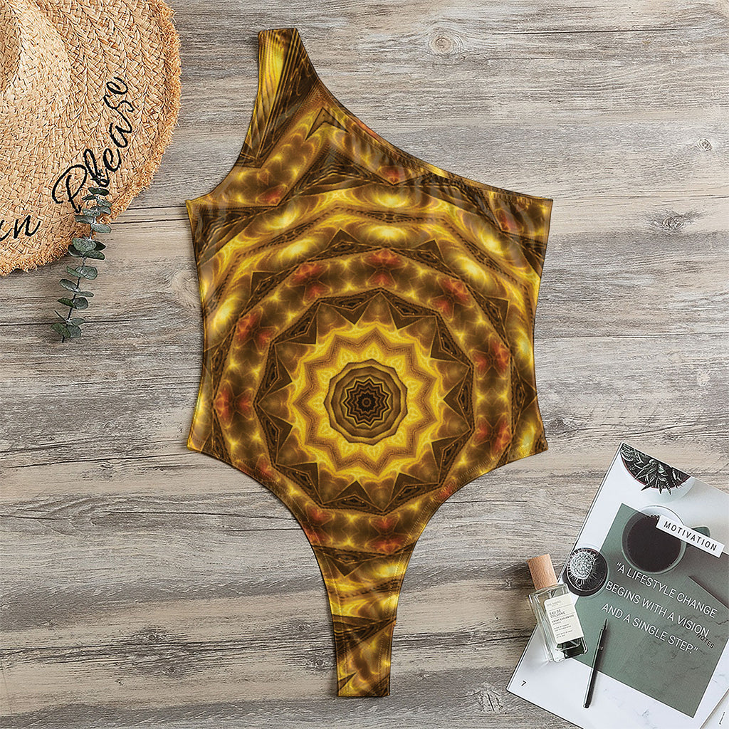 Golden Kaleidoscope Print One Shoulder Bodysuit