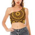 Golden Kaleidoscope Print One Shoulder Crop Top