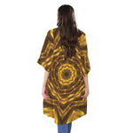 Golden Kaleidoscope Print Open Front Beach Cover Up