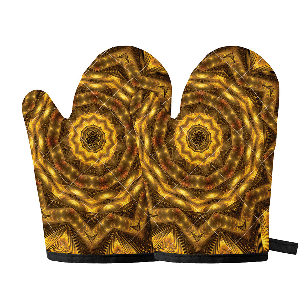 Golden Kaleidoscope Print Oven Mitts