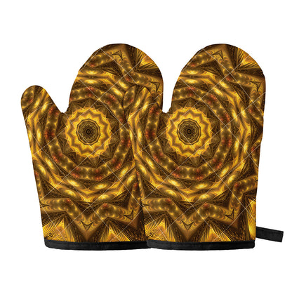 Golden Kaleidoscope Print Oven Mitts