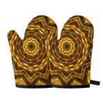 Golden Kaleidoscope Print Oven Mitts
