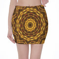 Golden Kaleidoscope Print Pencil Mini Skirt