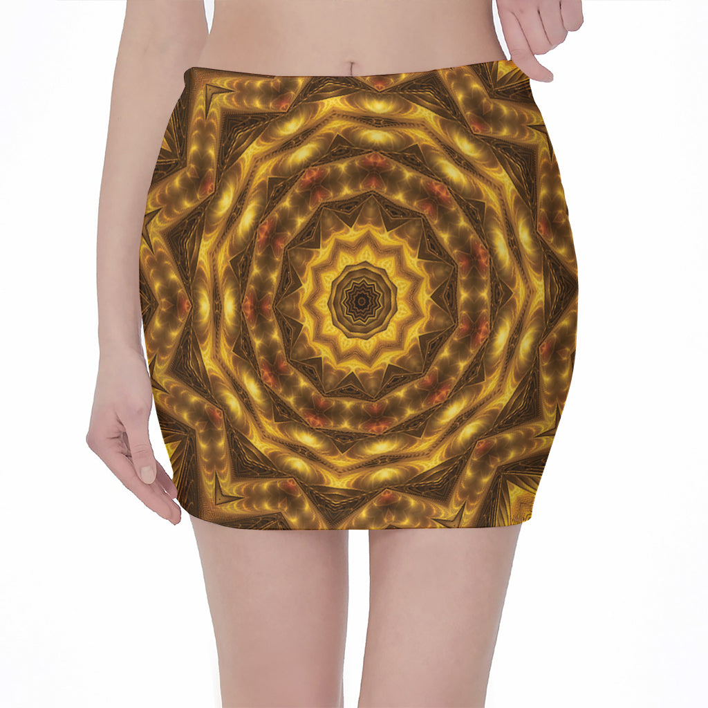 Golden Kaleidoscope Print Pencil Mini Skirt