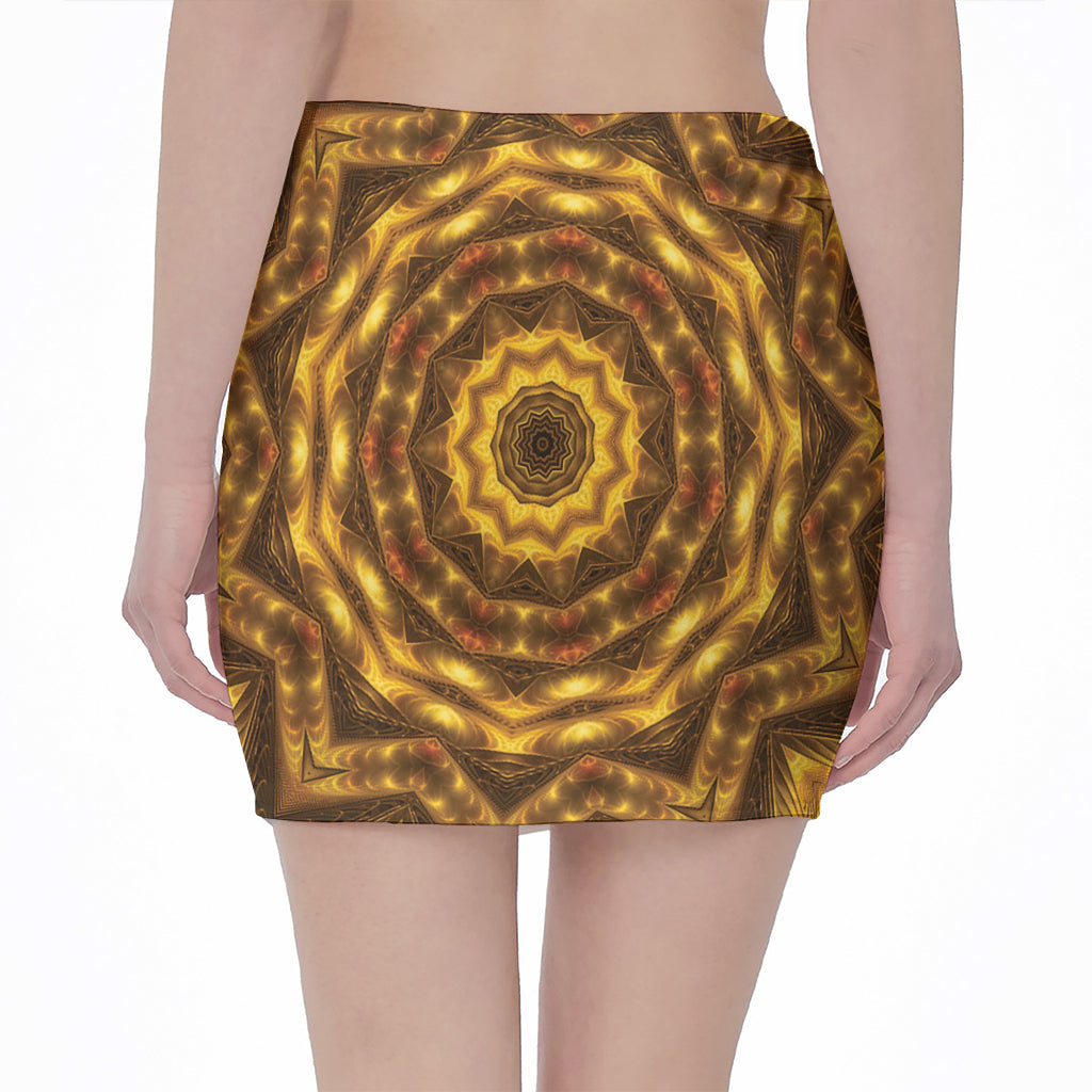Golden Kaleidoscope Print Pencil Mini Skirt