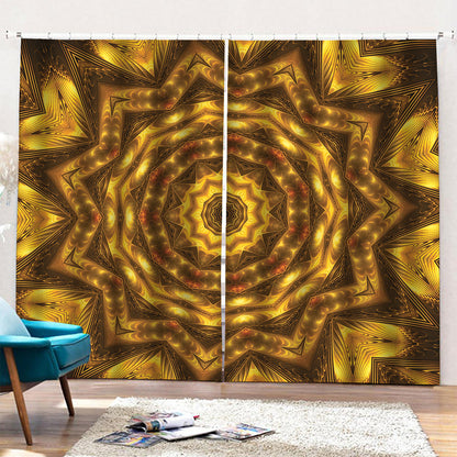Golden Kaleidoscope Print Pencil Pleat Curtains