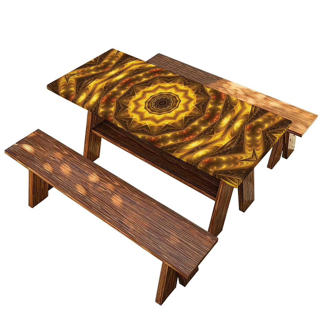Golden Kaleidoscope Print Picnic Table Cover
