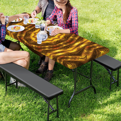 Golden Kaleidoscope Print Picnic Table Cover