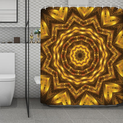 Golden Kaleidoscope Print Polyester Shower Curtain