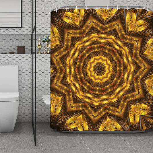 Golden Kaleidoscope Print Polyester Shower Curtain