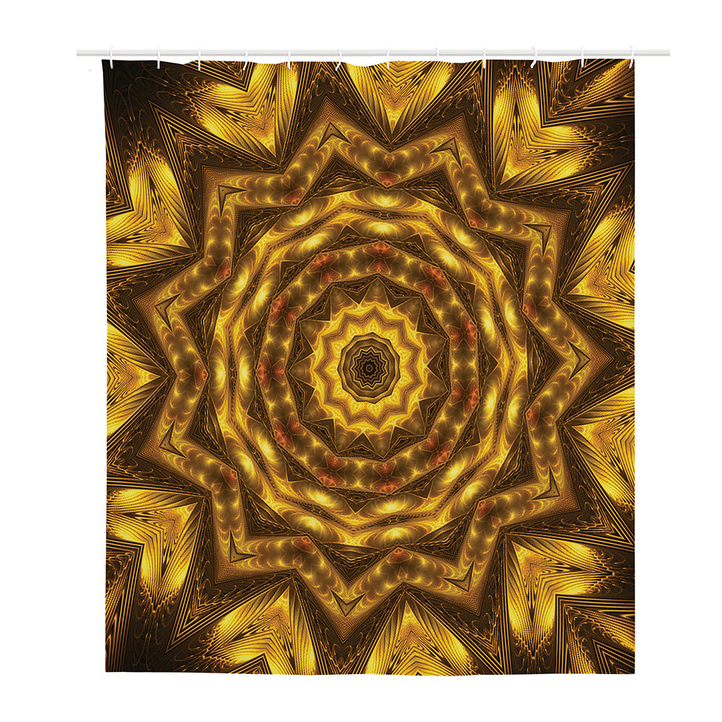 Golden Kaleidoscope Print Polyester Shower Curtain