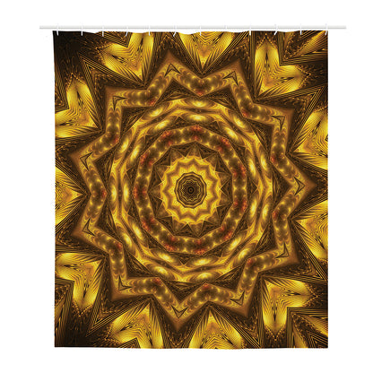 Golden Kaleidoscope Print Polyester Shower Curtain