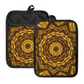 Golden Kaleidoscope Print Pot Holders With Pocket