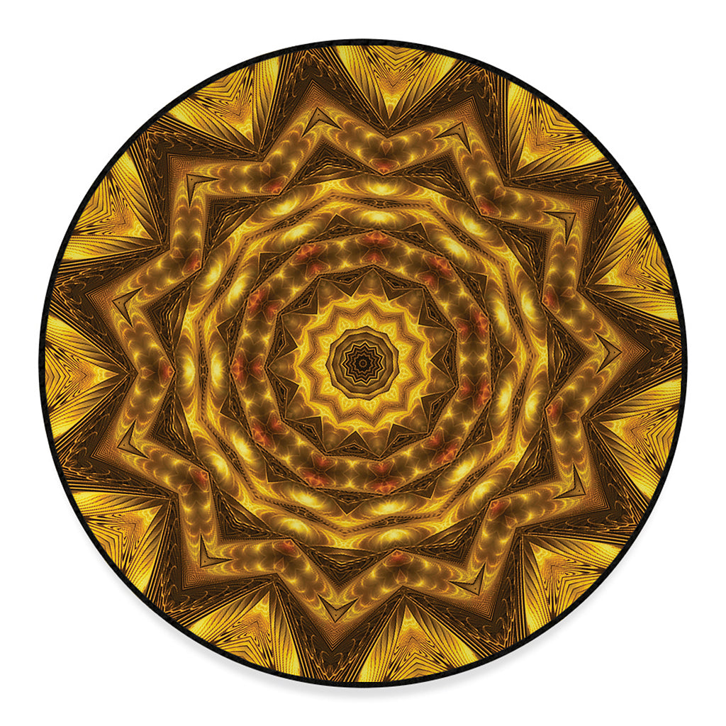 Golden Kaleidoscope Print Round Floor Mat