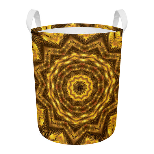 Golden Kaleidoscope Print Round Laundry Basket