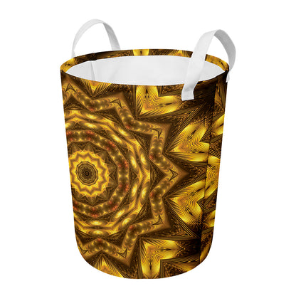 Golden Kaleidoscope Print Round Laundry Basket