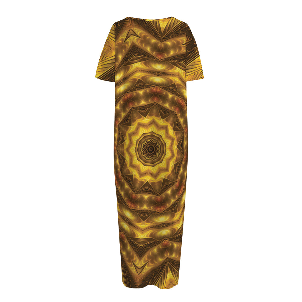 Golden Kaleidoscope Print Short Sleeve Long Nightdress