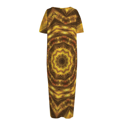 Golden Kaleidoscope Print Short Sleeve Long Nightdress