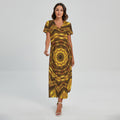 Golden Kaleidoscope Print Short Sleeve Maxi Dress