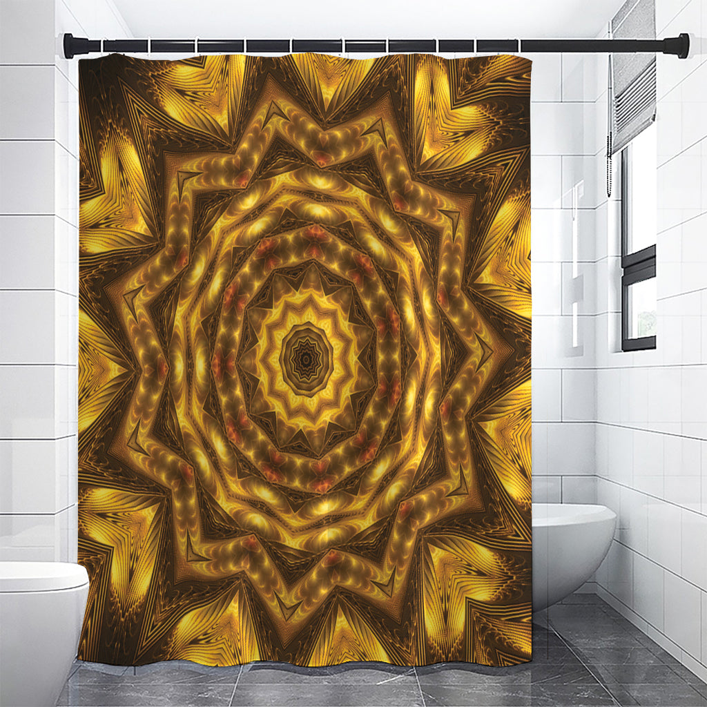 Golden Kaleidoscope Print Shower Curtain