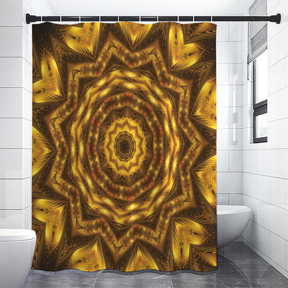 Golden Kaleidoscope Print Shower Curtain