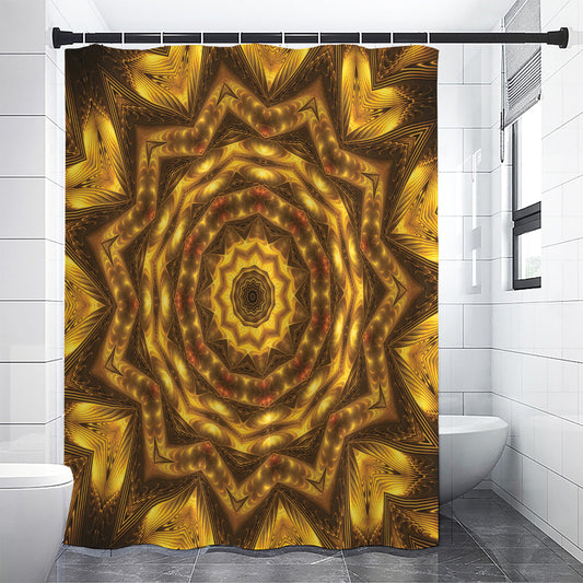 Golden Kaleidoscope Print Shower Curtain
