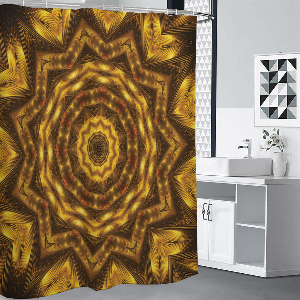 Golden Kaleidoscope Print Shower Curtain