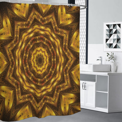 Golden Kaleidoscope Print Shower Curtain