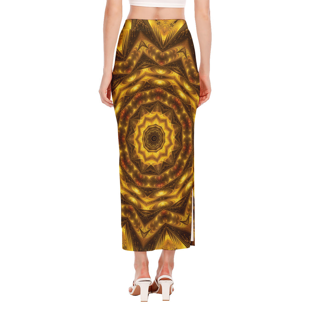 Golden Kaleidoscope Print Side Slit Maxi Skirt