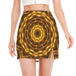 Golden Kaleidoscope Print Side Slit Mini Skirt