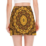 Golden Kaleidoscope Print Side Slit Mini Skirt