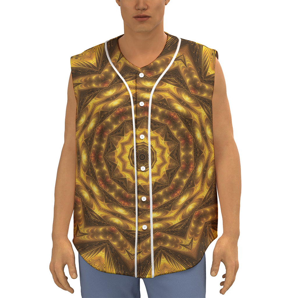 Golden Kaleidoscope Print Sleeveless Baseball Jersey