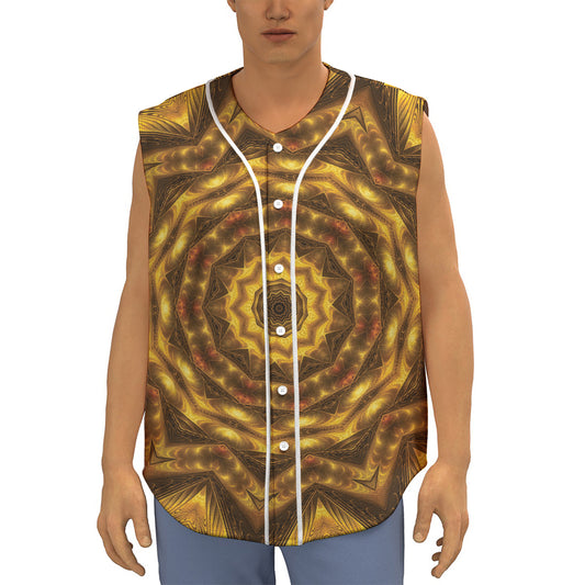 Golden Kaleidoscope Print Sleeveless Baseball Jersey