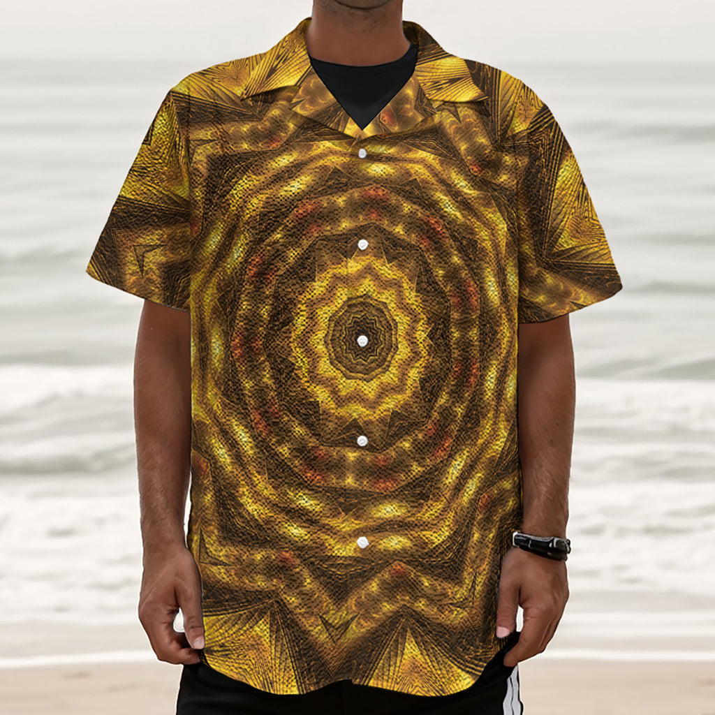 Golden Kaleidoscope Print Textured Short Sleeve Shirt
