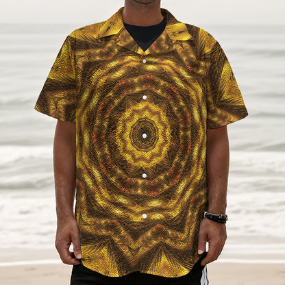 Golden Kaleidoscope Print Textured Short Sleeve Shirt