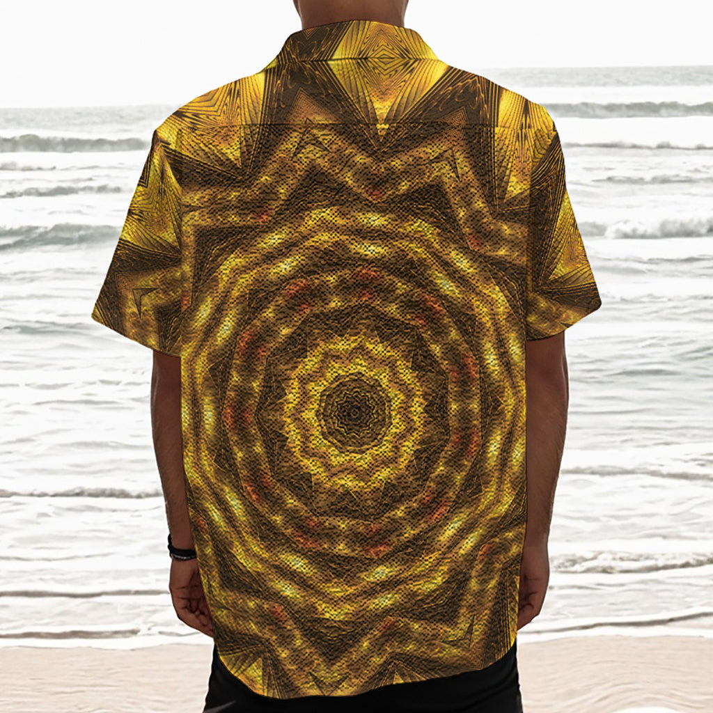 Golden Kaleidoscope Print Textured Short Sleeve Shirt