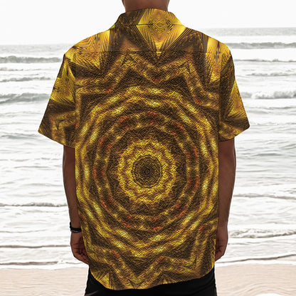 Golden Kaleidoscope Print Textured Short Sleeve Shirt