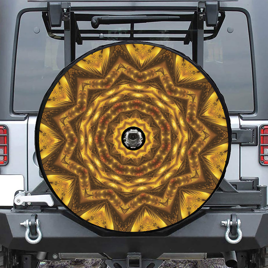 Golden Kaleidoscope Print Tire Cover With Camera Hole