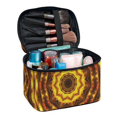 Golden Kaleidoscope Print Travel Makeup Bag
