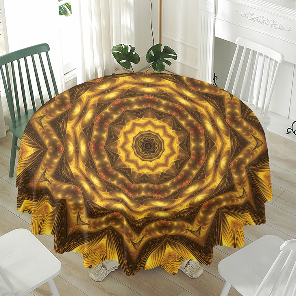 Golden Kaleidoscope Print Waterproof Round Tablecloth