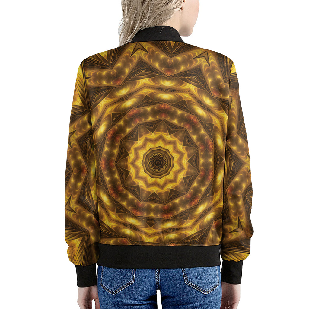 Golden Kaleidoscope Print Women's Bomber Jacket