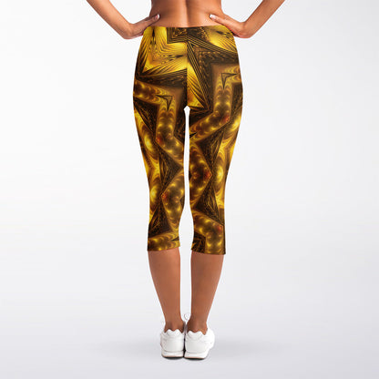 Golden Kaleidoscope Print Women's Capri Leggings
