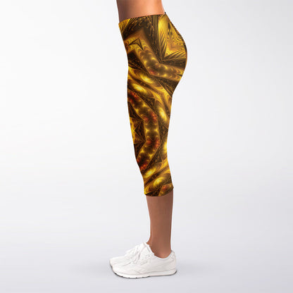 Golden Kaleidoscope Print Women's Capri Leggings