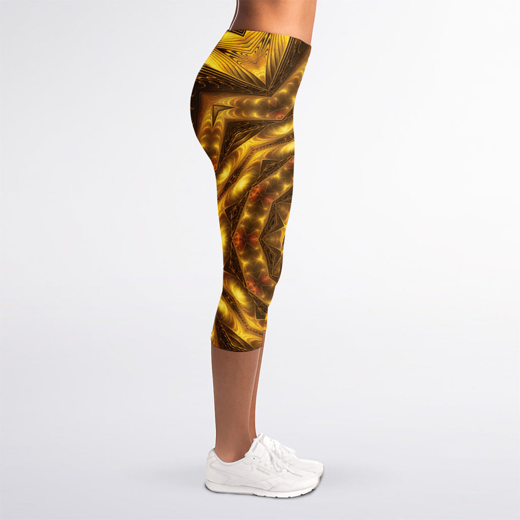 Golden Kaleidoscope Print Women's Capri Leggings